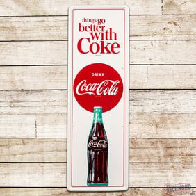 Exceptional Things Go Better with Coke Drink Coca Cola Single Sided Tin Sign w/ Bottle