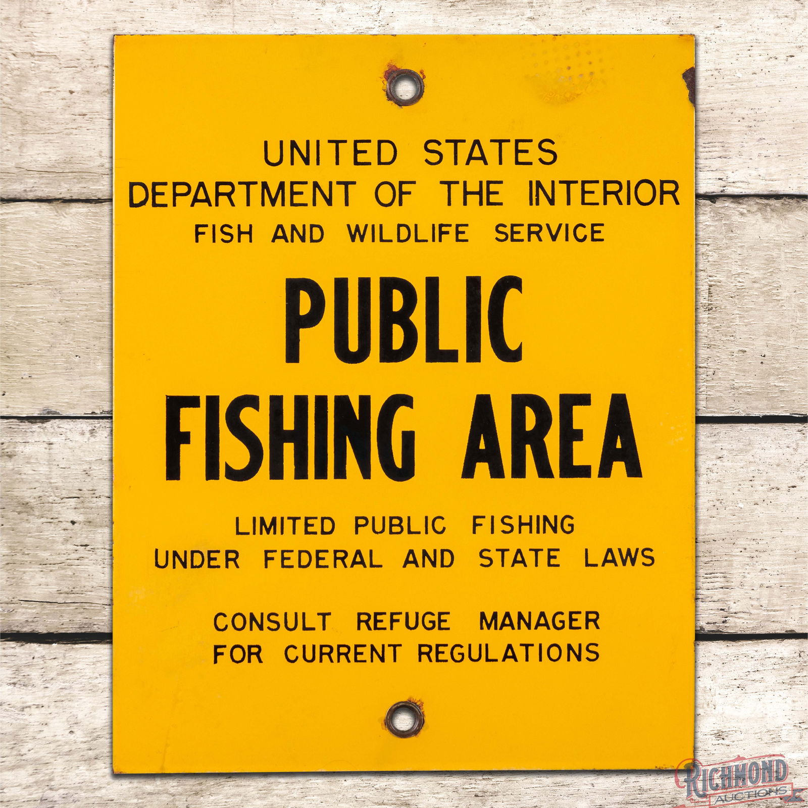 US Fish & Wildlife Service Public Fishing Area Single Sided Porcelain Sign (1 of 3)