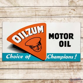 1972 Oilzum Motor Oil "Choice of Champions" 6' Single Sided Tin Sign w/ Oswald Logo