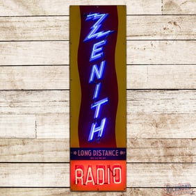 Zenith Long Distance Radio 5' Vertical Single Sided Porcelain Neon Sign