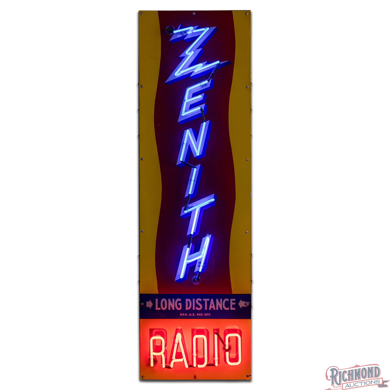 Zenith Long Distance Radio 5' Vertical Single Sided Porcelain Neon Sign - 2