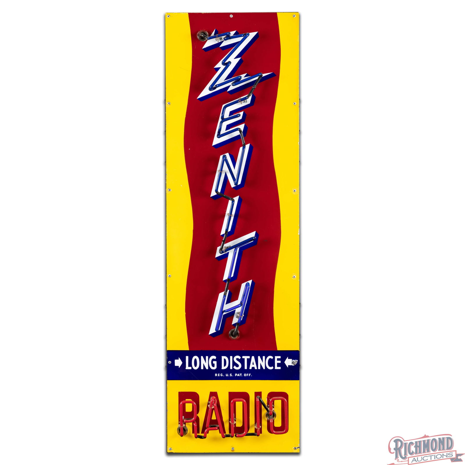 Zenith Long Distance Radio 5' Vertical Single Sided Porcelain Neon Sign - 3