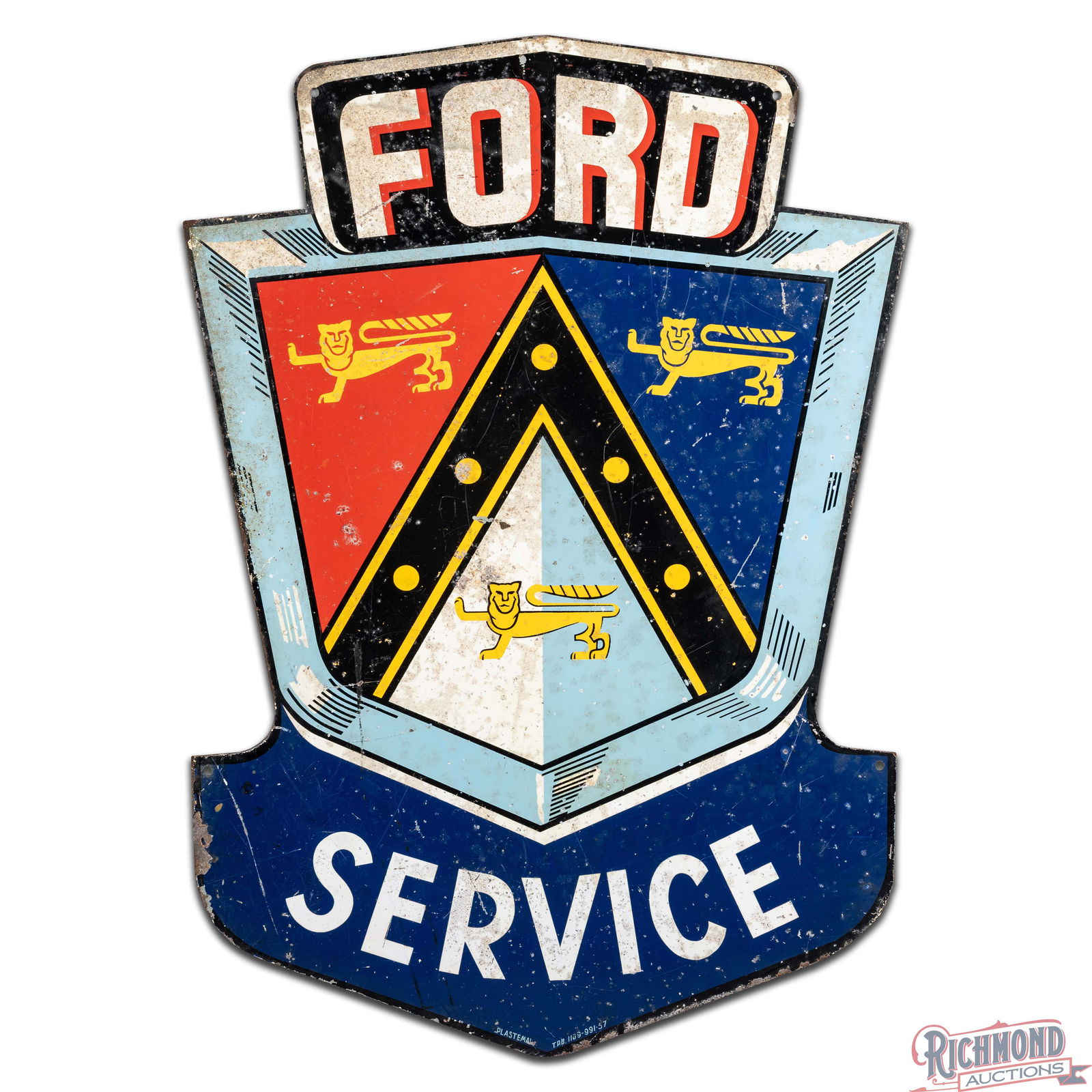 Scarce Ford Service 45" Die Cut Double Sided Tin Sign w/ Jubilee Crest Logo - 3