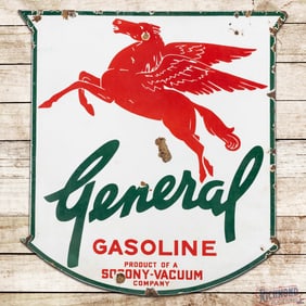 Rare General Gasoline Socony Vacuum Co 42" Double Sided Porcelain Shield Sign w/ Pegasus "Green"