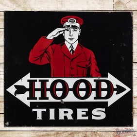 Hood Tires 36" Double Sided Porcelain Sign w/ Straight Tie Hood Man Logo