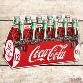 1954 Coca Cola Single Sided Tin Die Cut 12 Pack Sign