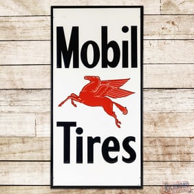Mobil Tires Emb. Single Sided Tin Sign w/ Pegasus