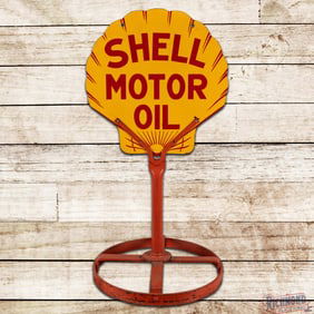 1929 Shell Motor Oil 25" Die Cut Double Sided Porcelain Curb Sign