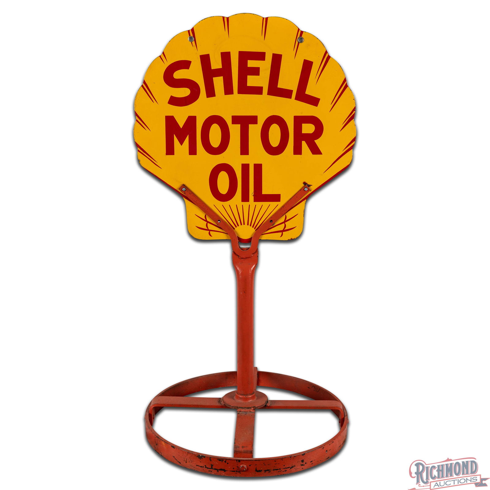 1929 Shell Motor Oil 25" Die Cut Double Sided Porcelain Curb Sign - 2