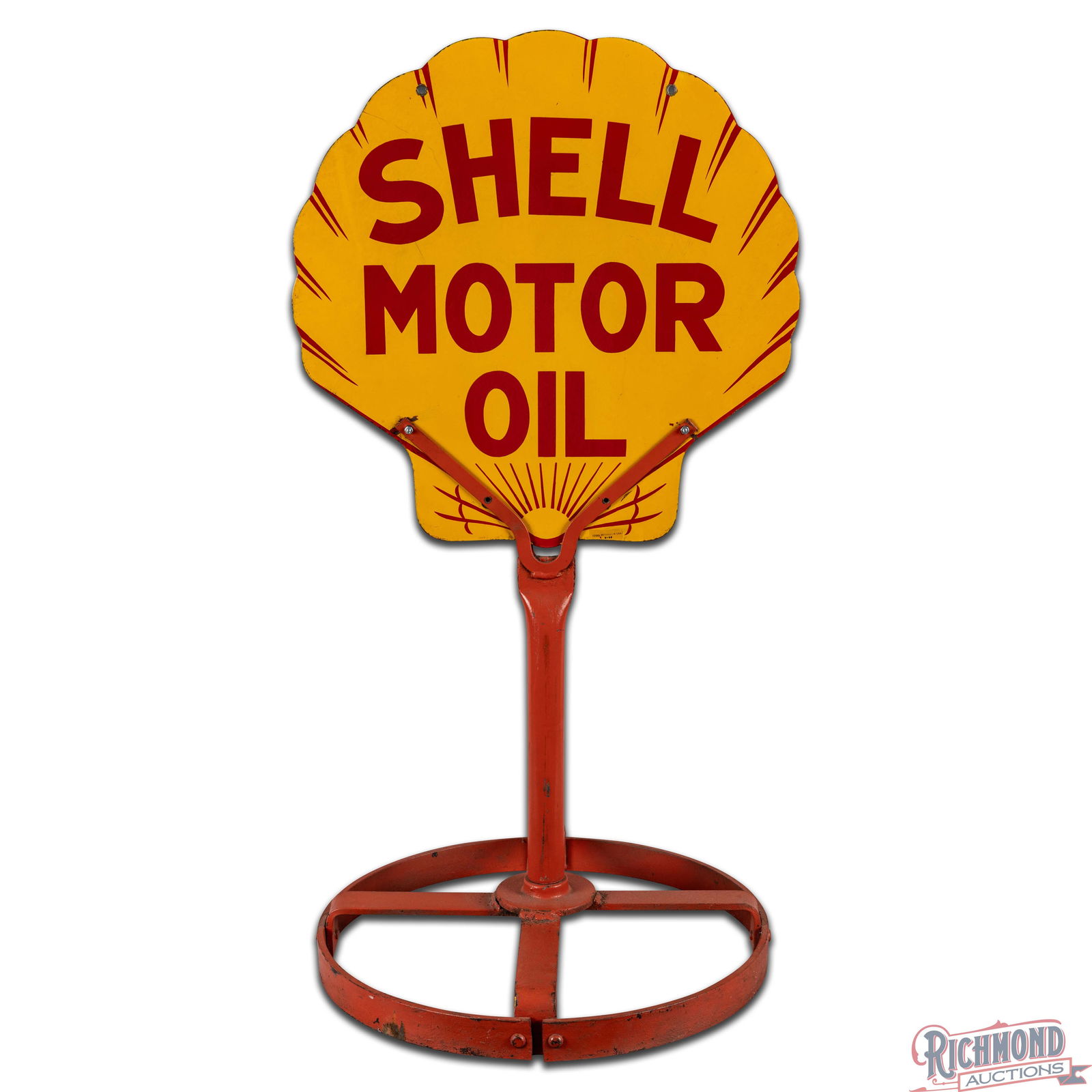 1929 Shell Motor Oil 25" Die Cut Double Sided Porcelain Curb Sign - 3