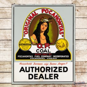 Original Pocahontas Fuel Co. Coal Authorized Dealer Single Sided Tin Sign w/ Native American