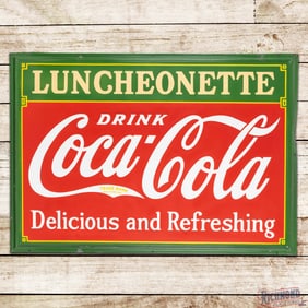 Fantastic 1933 Luncheonette Drink Coca Cola "Delicious and Refreshing" 5' Single Sided Porcelain