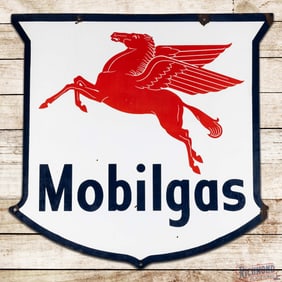 Mobilgas 48" Double Sided Porcelain Die Cut Shield Sign w/ Pegasus