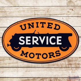 United Motors Service 4' Double Sided Porcelain Sign w/ Automobile