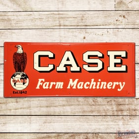 Case Farm Machinery 6' Emb. Single Sided Tin Sign w/ Abe & World Logo