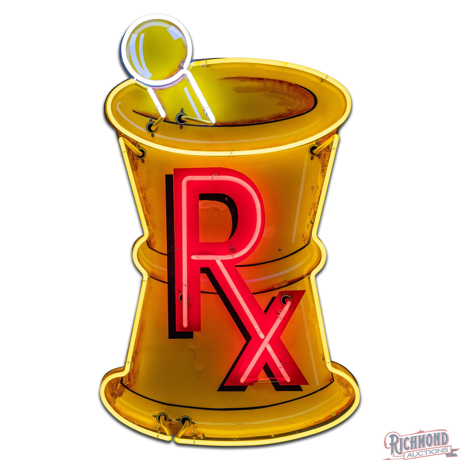 Outstanding RX Drug Store Mortar & Pestle Die Cut 52" Single Sided Porcelain Factory Neon Sign - 2