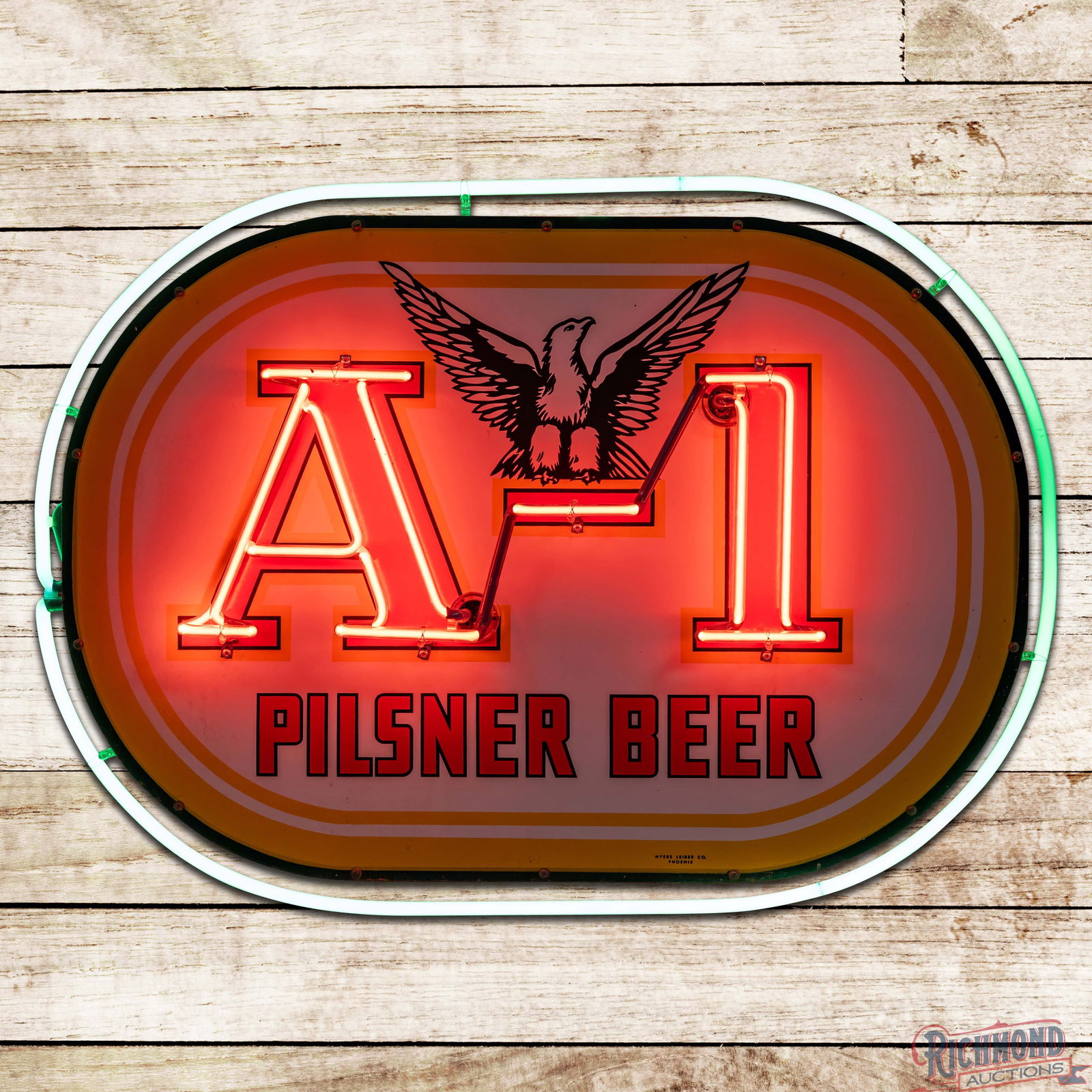 Amazing A-1 Pilsner Beer 3' Double Sided Porcelain Factory Neon Sign: DSP (Double Sided Porcelain) factory neon sign with the original metal can has day one color and gloss. The display is in excellent condition with minor surface imperfections. The reverse has small ch
