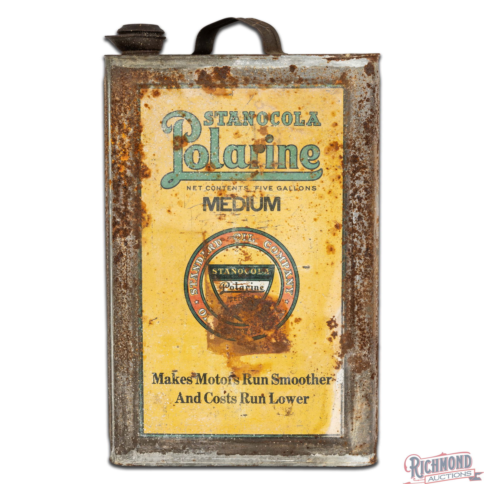 Stanocola Polarine Heavy Medium 5 Gallon Metal Motor Oil Can w/ Logo - 4