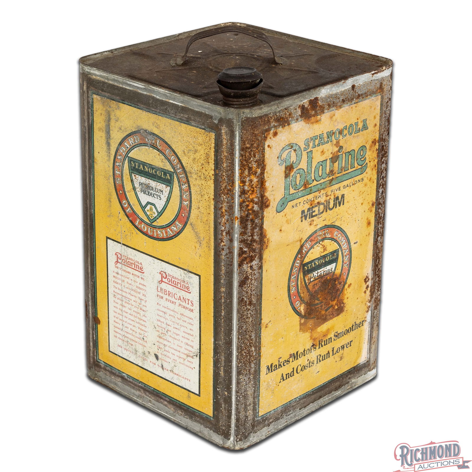 Stanocola Polarine Heavy Medium 5 Gallon Metal Motor Oil Can w/ Logo - 6