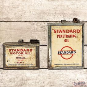Rare Pair of Standard Oil of Louisiana Motor Oil Cans Gallon & Half Gallon
