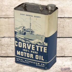 Ideal Petroleum Corvette Motor Oil 8 Imperial Quart Metal Can w/ Battleship