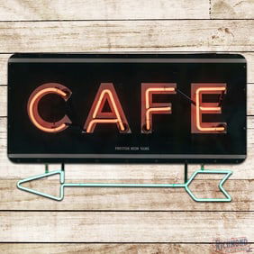 Fantastic Caf? 48" Double Sided Porcelain Factory Neon Sign w/ Directional Arrow