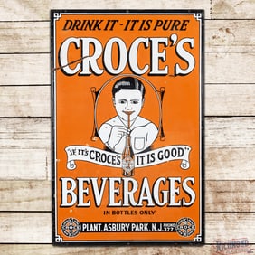 Rare Croce's Beverages "If It's Croce's It Is Good" Single Sided Porcelain Sign w/ Logo & Bottle