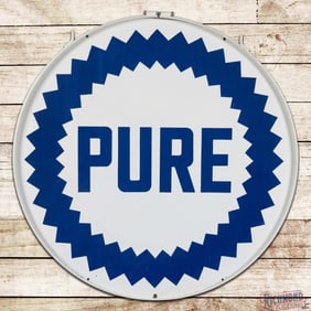 Excellent Pure Gasoline 42" Double Sided Porcelain ID Sign w/ Ring