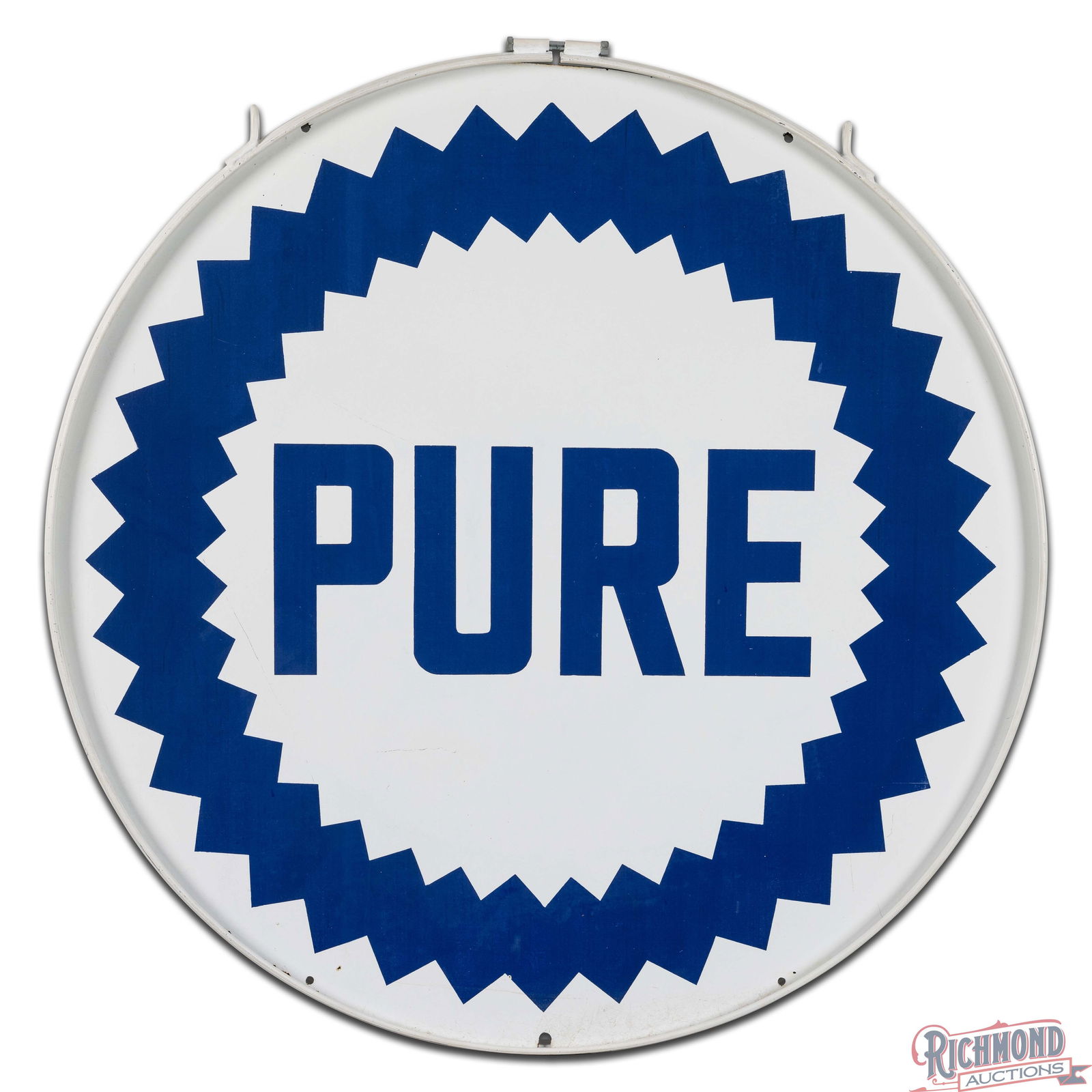 Excellent Pure Gasoline 42" Double Sided Porcelain ID Sign w/ Ring - 2