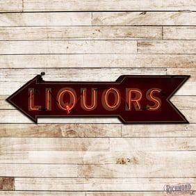 Liquors 7' Double Sided Porcelain Factory Neon Arrow Sign