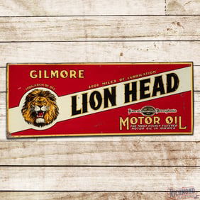 Gilmore Lion Head Motor Oil "Monarch of Oil" Emb. Single Sided Tin Sign