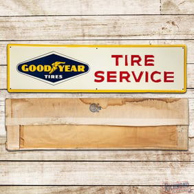 NOS 1962 Goodyear Tire Service Emb. Single Sided Tin Sign w/ Original Box