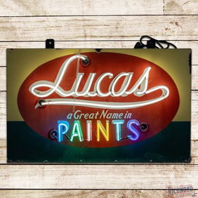 Lucas A Great Name in Paints Single Sided Porcelain Neon Sign