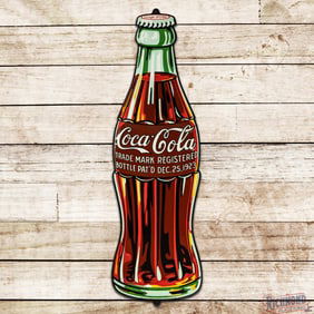 1933 Coca Cola 39" Emb. Convex Single Sided Tin Christmas Bottle Sign