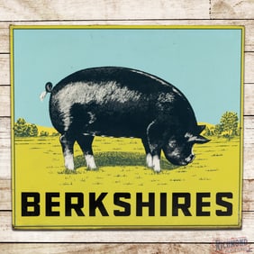 Berkshires Pig 4' Double Sided Tin Sign w/ Farm Scene