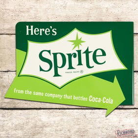 Here's Sprite "From the Same Company that Bottles Coca Cola" Die Cut Double Sided Tin Flange Sign