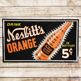 Drink Nesbitt's Orange in Bottles 5 Cents Single Sided Tin Sign w/ Bottle