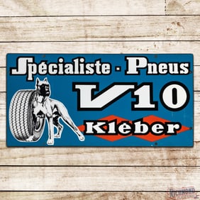 Kleber V10 Tires "Specialiste - Pneus" Double Sided Porcelain Sign w/ Boxer
