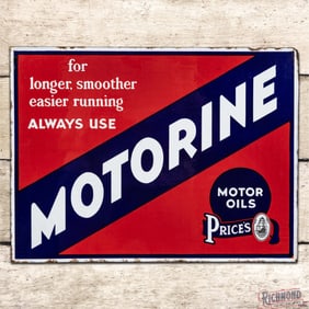 Price's Motor Oils Motorine Double Sided Porcelain Flange Sign w/ Ship Logo