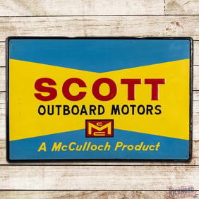 Scott Outboard Motors A McCulloch Product Emb. Single Sided Tin Sign w/ Logo