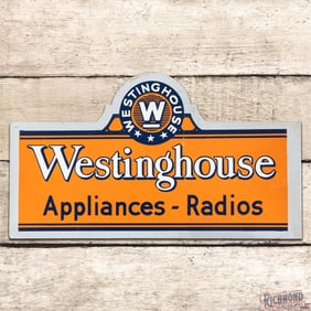 Westinghouse Appliances Radios Double Sided Tin Die Cut Flange Sign w/ Logo