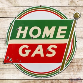 Rare Home Gas 4' Single Sided Porcelain Die Cut Sign w/ Flag Logo