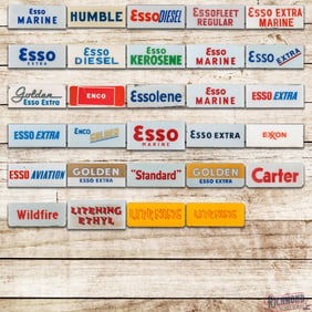 Scarce Lot of 29 Gas Pump Advertising Glass Signs Litening Wildfire Esso Marine Aviation Standard