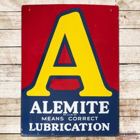 Alemite Means Correct Lubrication Double Sided Porcelain Sign w/ Logo
