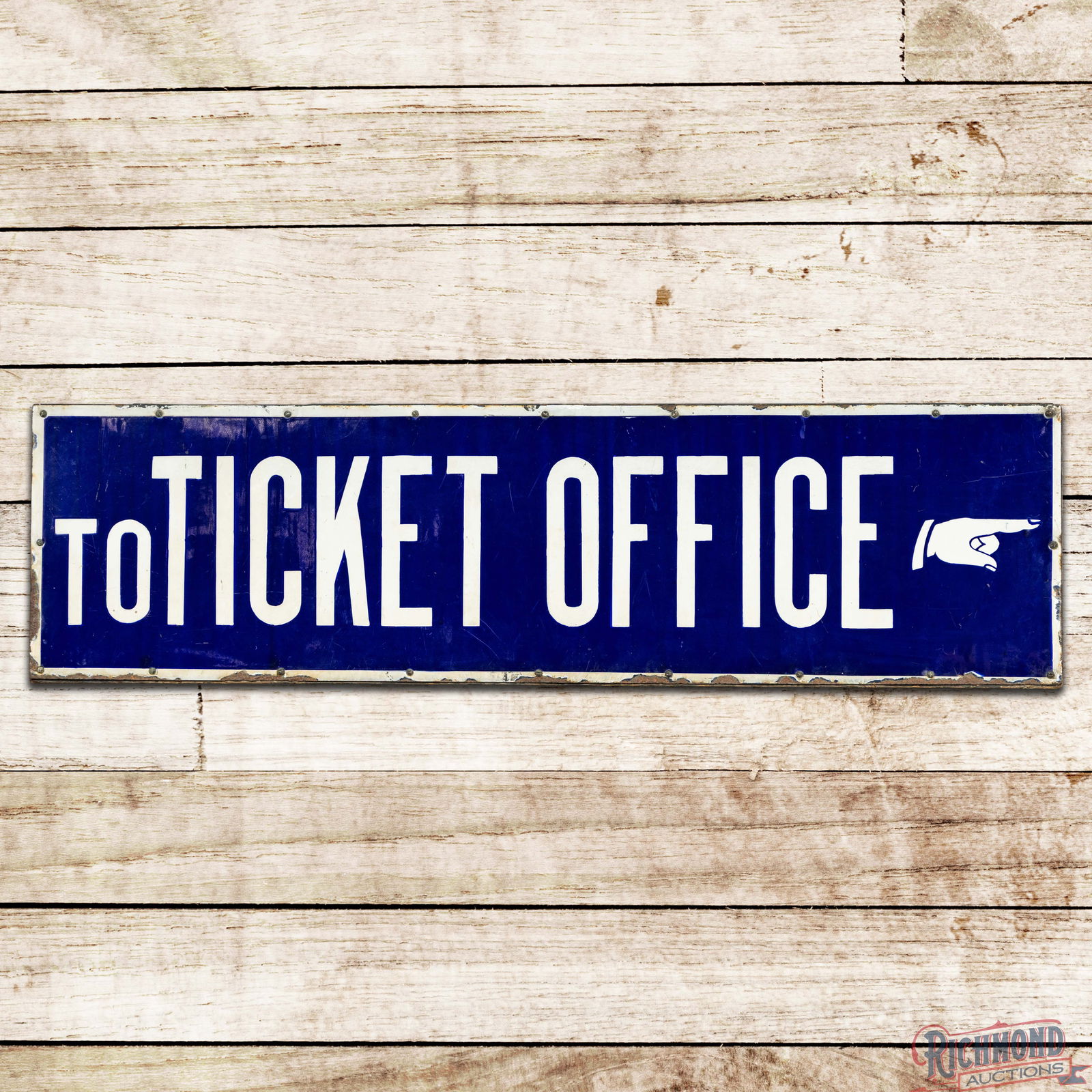 To Ticket Office 4' Single Sided Porcelain Railroad Sign w/ Pointing Finger (1 of 3)