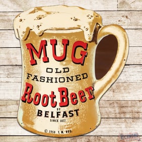 Mug Old Fashioned Root Beer Die Cut Emb. Single Sided Tin Sign