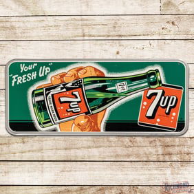 Excellent Your "Fresh Up" 7 Up Emb. Single Sided Tin Sign w/ Bottle & Hand
