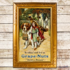To School Well Fed on Grape Nuts "There's a Reason" Single Sided Tin Lithograph Sign