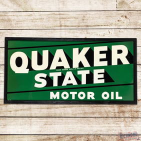 1937 Quaker State Motor Oil 5' Single Sided Tin Sign w/ Wooden Frame