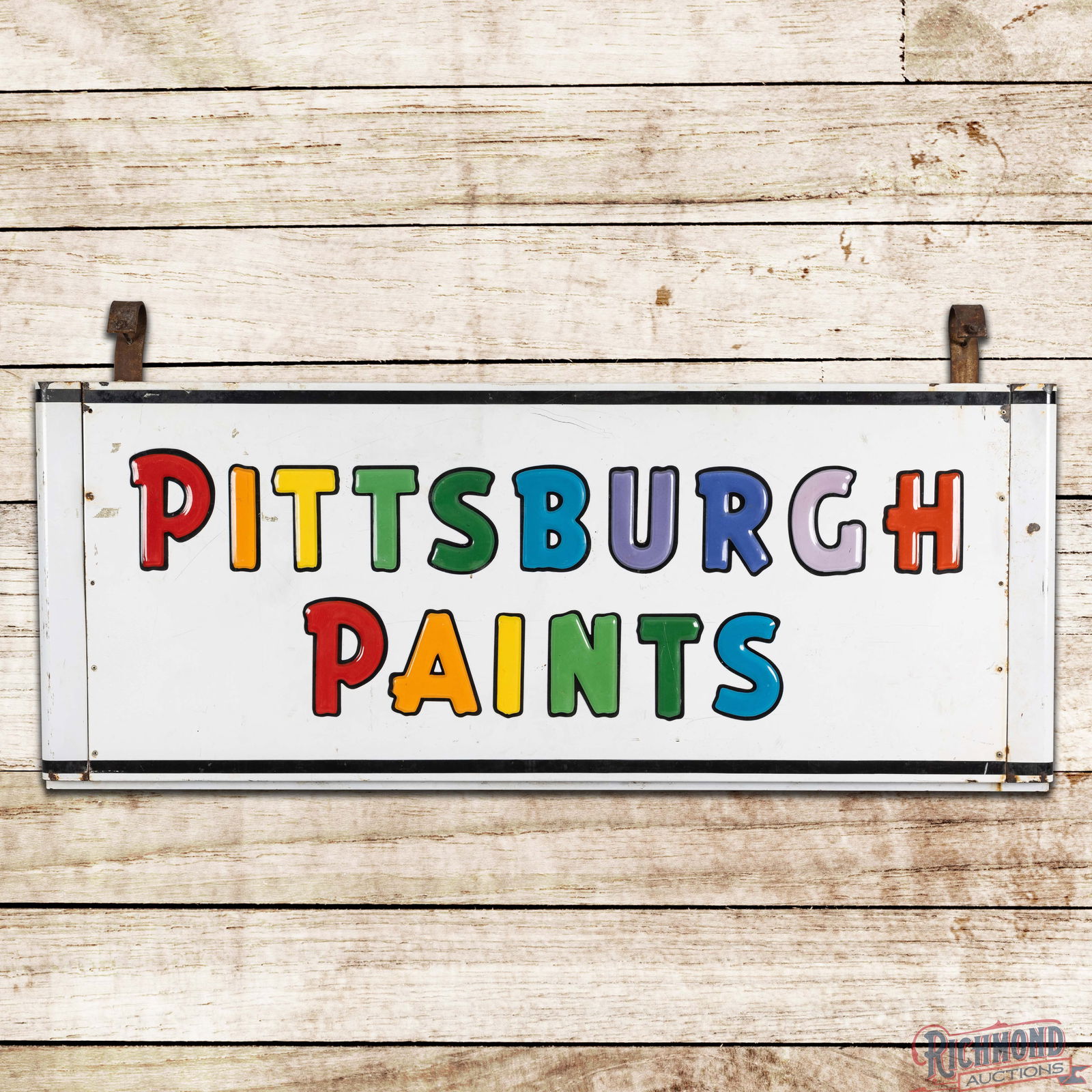Pittsburgh Paints 6' Embossed Double Sided Porcelain Sign w/ Hangers (1 of 3)